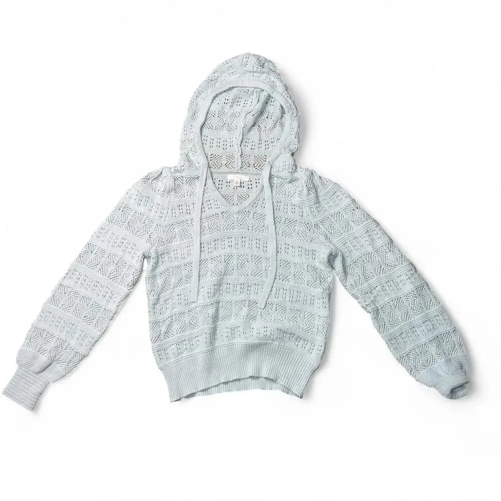 Pastel blue crochet knit hoodie - Picture 2 of 4